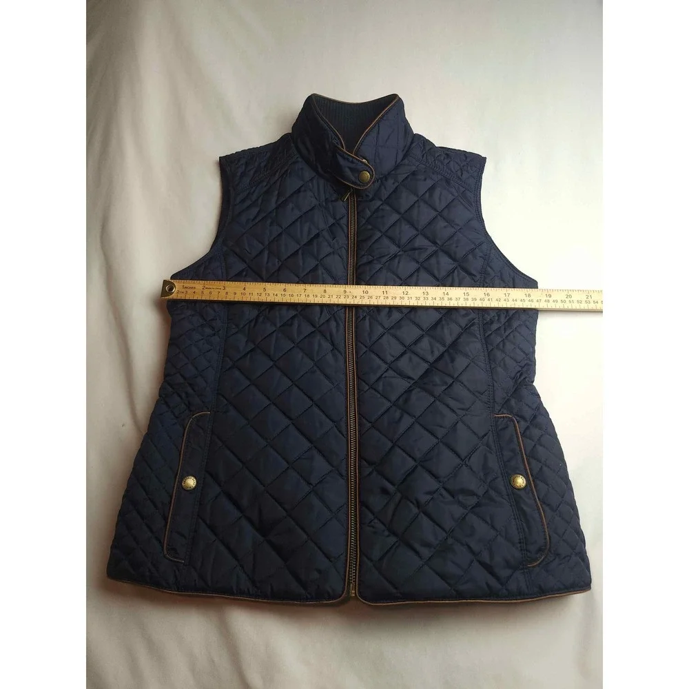 Brooks Brothers Navy Blue Diamond Quilted Vest Brown Trim Mens Medium